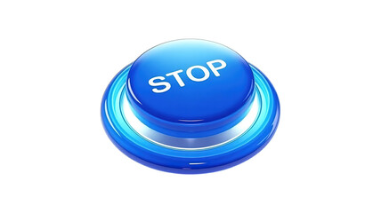 Vibrant blue glowing stop button with illuminated ring, a powerful symbol for urgent action, critical decisions, and immediate cessation of activity.