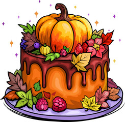 Halloween cake with pumpkin element vector illustration