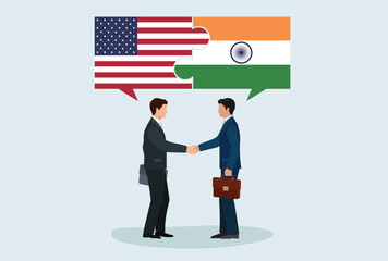 Icon logo sign Business people figure shaking hand make a deal. puzzle flag nation Us Usa United states America India, vector design element for poster, banner, news, social media, 