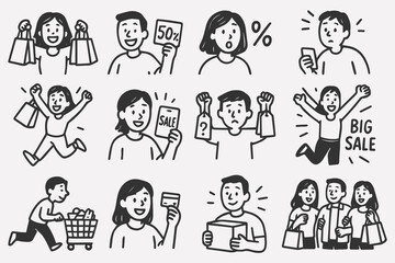 Online shopping glyph icon set.