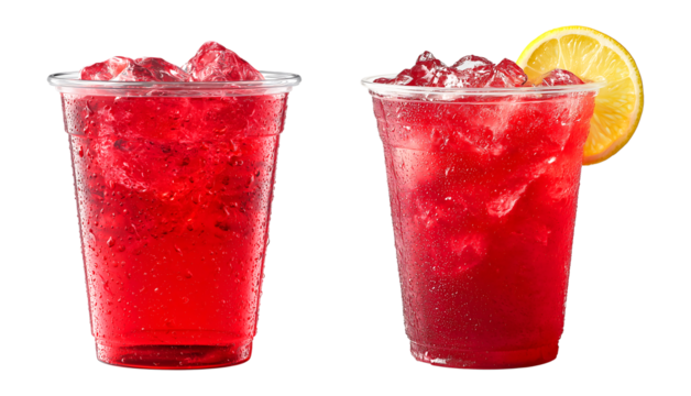 Vibrant Red Iced Drink in Plastic Cup, Ready to Quench Thirst isolated on a transparent background