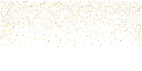 Gold glitter confetti falling on transparent background. Golden luxury sparkle dust for festive and new year celebration. Sparkle golden  dust festive background 