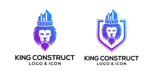 lion logo icon vector design with building crown