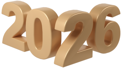 Golden 2026 numbers isolated on white background for new year celebration