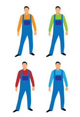 Warehouse Worker In Robe Clothes Isolated on White Different Colors. People and industry profession vector art