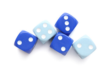 Different game dices on white background