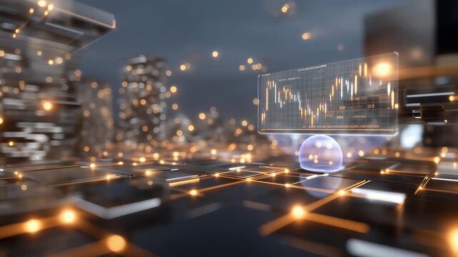3D rendered blockchain architecture with radiant crypto nodes, glowing transaction links, and floating digital dashboards displaying trading charts, symbolizing decentralized currency systems and