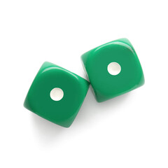 Green game dices on white background