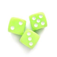Green game dices on white background