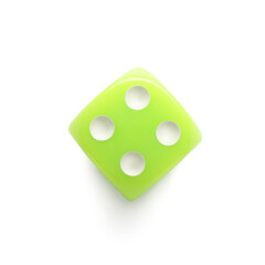 Green game dice on white background