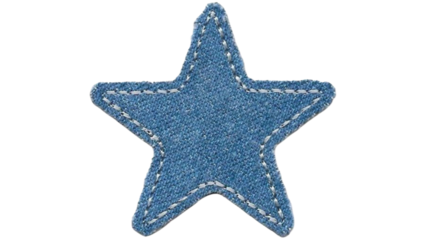 Blue denim fabric star patch isolated on white background sewing craft accessory