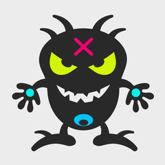 Cute horned monster. Funny, cute monster. Flat cartoon character design.