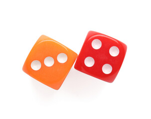 Different game dices on white background