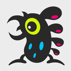 Bird-like monster. Whimsical, cute monster. Flat cartoon character design.