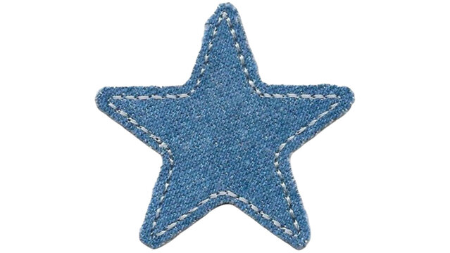 Blue denim fabric star patch isolated on white background sewing craft accessory - Powered by Adobe