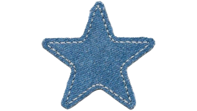 Blue denim fabric star patch isolated on white background sewing craft accessory