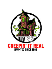 Spooky haunted house illustration proclaims 