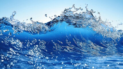 Dynamic blue wave crests, sunlight sparkling through water