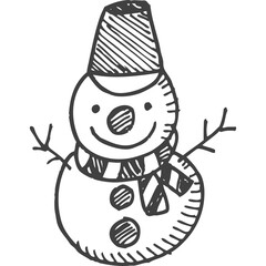 Hand Drawn Snowman With Scarf And Hat On Transparent Background Winter Holiday Season Christmas Celebration