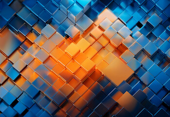Abstract blue and orange background with squares