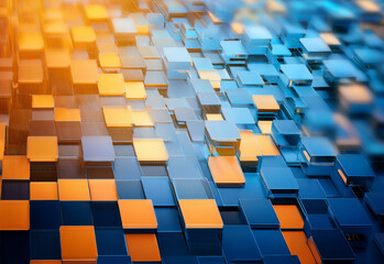 Abstract blue and orange background with squares