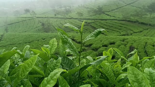 tea leaf buds with a soft mist