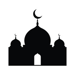 Mosque Silhouette Vector: Islamic Architecture with Crescent