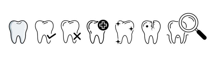 Tooth care and dental icons collection in linear style.