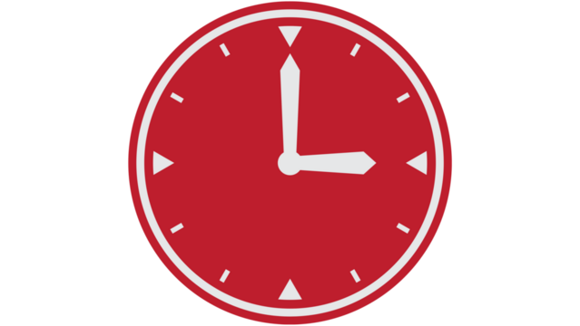 red wall clock icon showing time in flat minimalist style