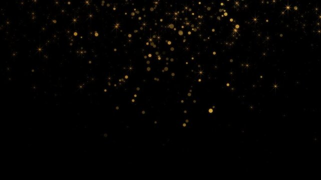 Animation with falling shimmering golden particles. Seamless loop. Transparent background - alpha channel.
