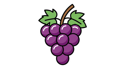 Stylized purple grapes illustration with lush green leaves against a clean white backdrop