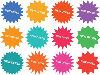 Colorful starburst offer badges for marketing and promotion isolated on transparent background