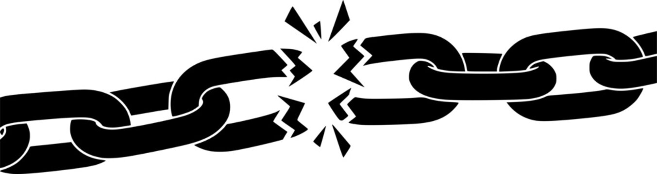 Broken chain silhouette. This image shows a black broken chain silhouette, symbolizing freedom and separation. Vector clipart illustration design.