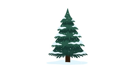 Fototapeta premium A beautiful evergreen fir tree covered in fresh winter snow stands tall on a bright white background.