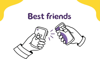 Celebrate friendship with a modern tech twist Two friends connecting via mobile devices for a fun, vibrant, and shared digital experience