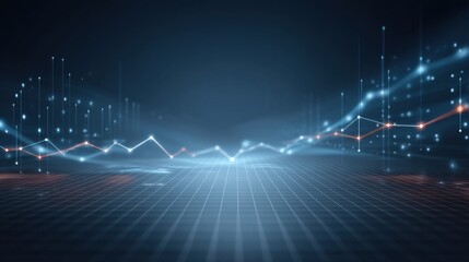 Abstract futuristic background with data visualizations and glowing lines.