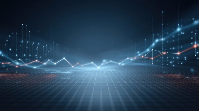 Abstract futuristic background with data visualizations and glowing lines.