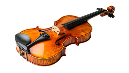 Detailed shot of a wooden violin, gleaming and poised