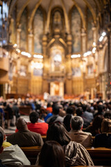 Experience the grandeur of a historic cathedral filled with people, evoking faith and tradition, perfect for travel blogs, religious studies, or historical documentaries about cultural heritage