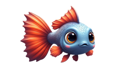 Cartoon Fish with Orange Tail and Big Eyes on White