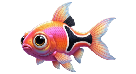 Cartoon Fish with Pink Orange Scales and Big Eyes on White Background