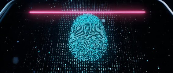 A futuristic animation of a fingerprint scan for biometric authentication. A concept for cyber security, identity verification, and data protection. - Powered by Adobe