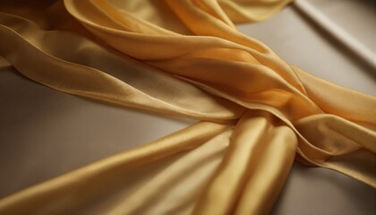 Yellow flowing silk, shine, precise texture.