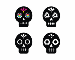 Day of the Dead Sugar Skull Vector Set, Colorful Calavera Icons, Mexican Holiday Decoration Isolated on White