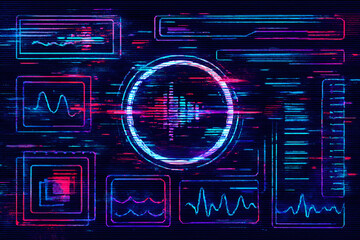 Glitch Neon Cyberpunk HUD Interface with Sound Wave Panels