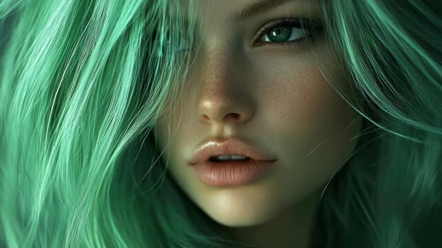 Woman with green hair close-up