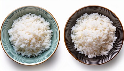 bowl of cooked rice isolated on white background cutout top view with
