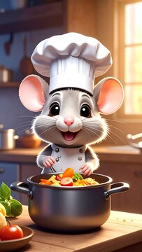 Naklejki Cute cartoon mouse chef in a kitchen
