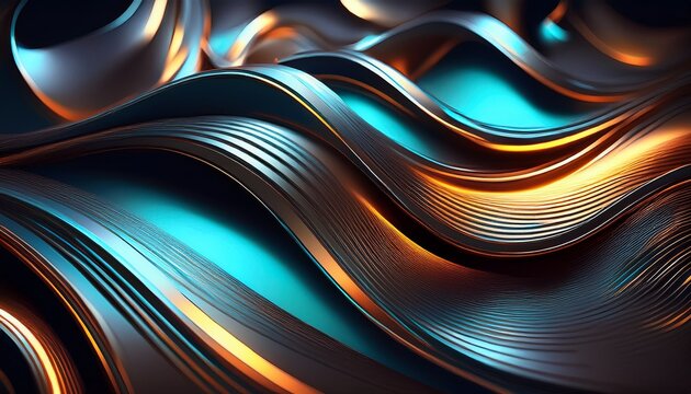 abstract metallic curves with neon highlights