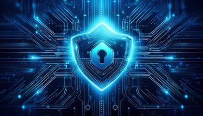 social media safety online digital technology concept with glowing blue circuit lines and light effect in futuristic style
